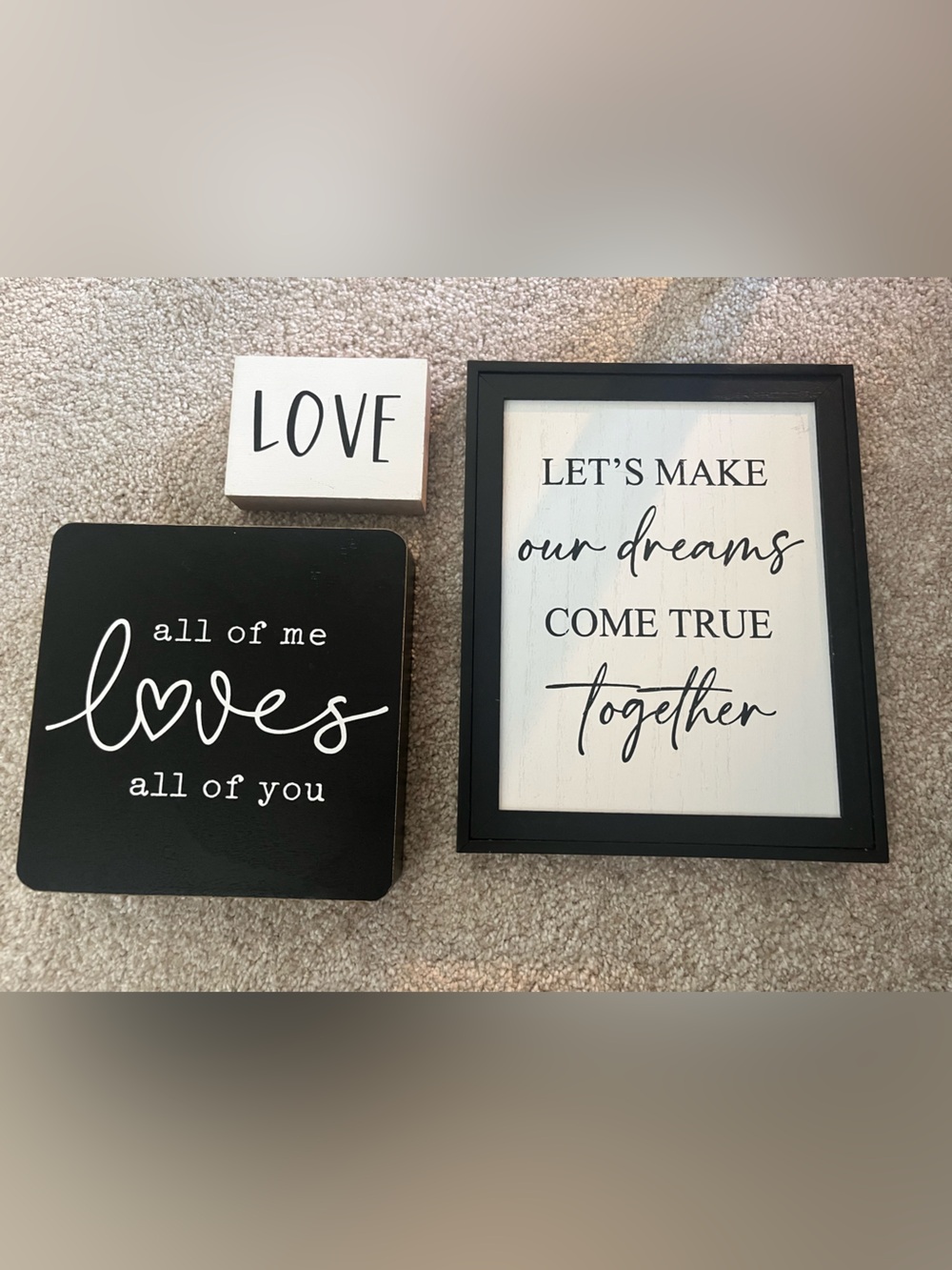 Set of 3 Love Wall Signs - Black & White